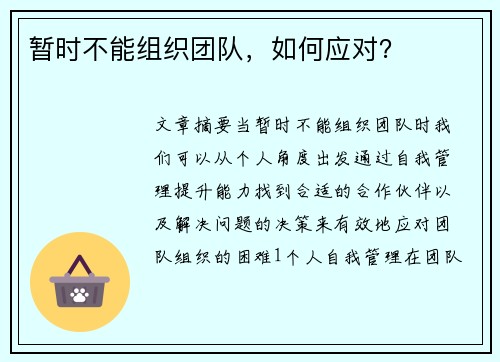 暂时不能组织团队，如何应对？